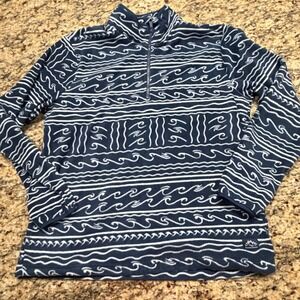 Mountain and Isles Women Blue White Wave Print Fleece Quarter Zip Pullover Large